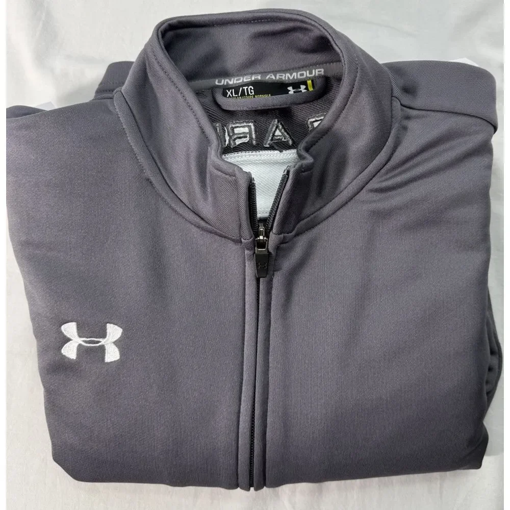 Under Armour Full Zip Long Sleeve Gray‎ Embroidered Spellout Track Jacket Sz XL
